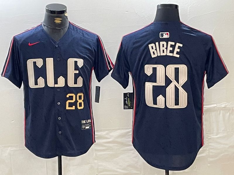 Men Cleveland Indians #28 Bibee Blue City Edition Nike 2024 MLB Jersey style 2->cleveland indians->MLB Jersey